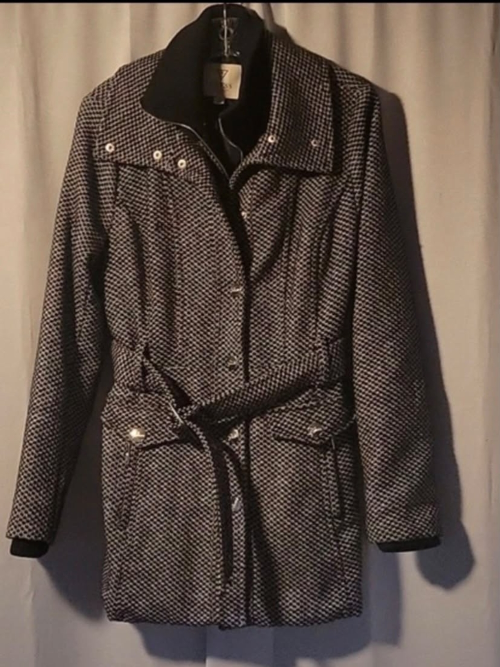 GUESS Los Angeles Houndstooth Belted Moto Coat Jacket M